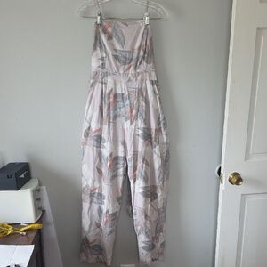 American Eagle Outfitters Y2K Leaf Print Jumpsuit - Gray and Pink Sz L